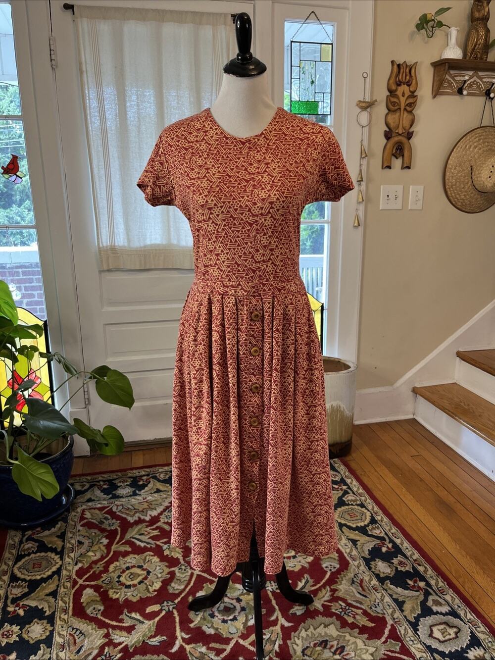 Vintage All Week Long S Petite Dress Cottagecore Boho Aztec Print Button Front